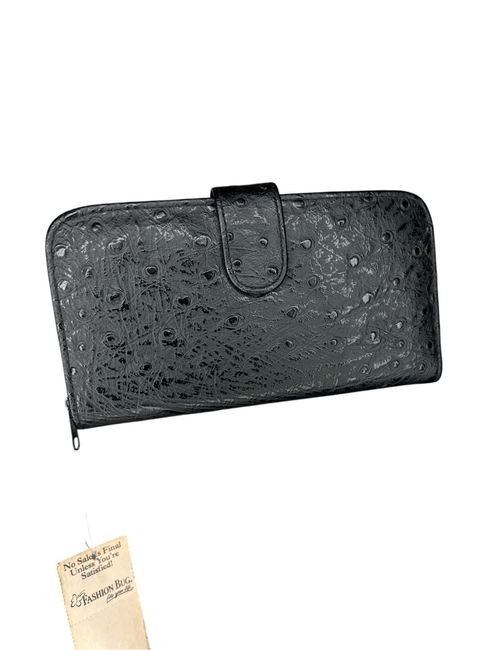 NWT Vintage Maggie Lawrence Black Ostrich Embossed Texture Clutch Wallet